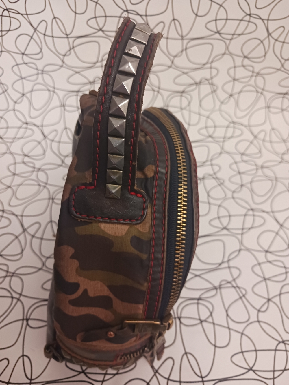 Steve Madden Studded Bag with Camoflage Print and Red Stitching - Picture 5 of 6